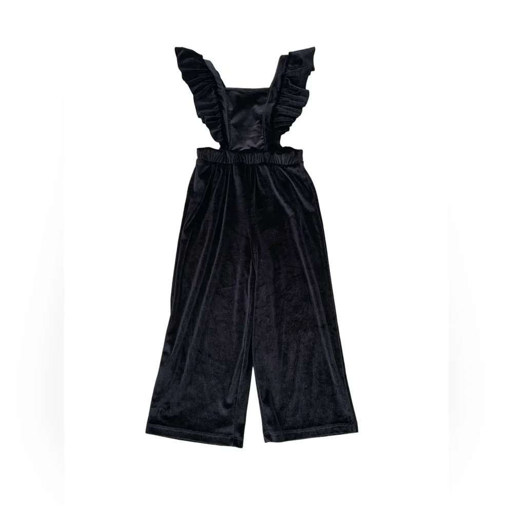 Zara Size 3-4 Years Black Velour Ruffle Shoulder Cit Out Sides Jumpsuit Romper
